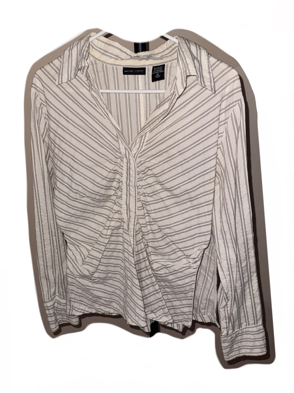New York & Company White and Silver Striped Blouse
